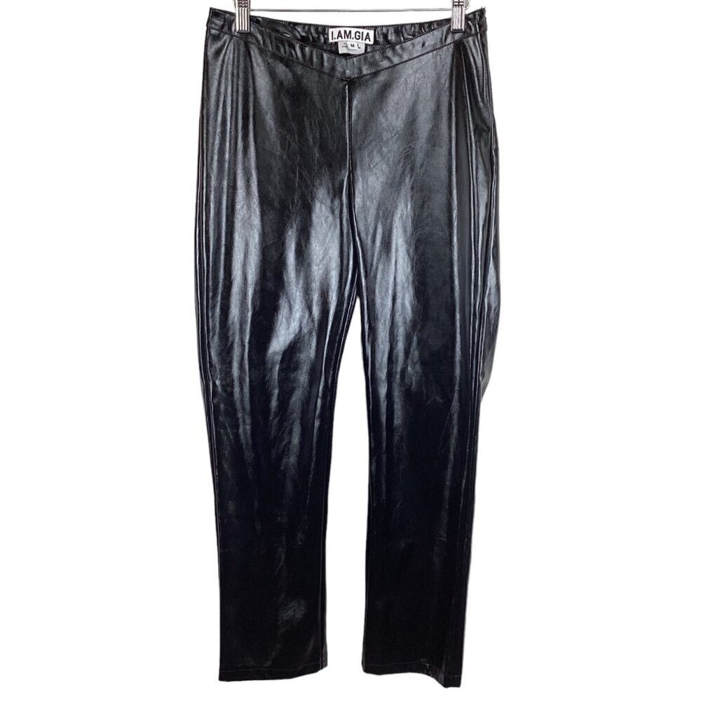 I.AM.GIA Black Faux‎ Leather Pants Size Medium Statement Party Cocktail Dress